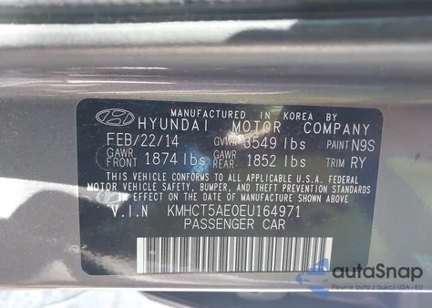 2014 Hyundai Accent Gs from USA, damaged, VIN KMHCT5AE0EU164971
